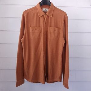 The Normal Brand Textured Knit Button Up Shirt Burnt Orange Long Sleeve L